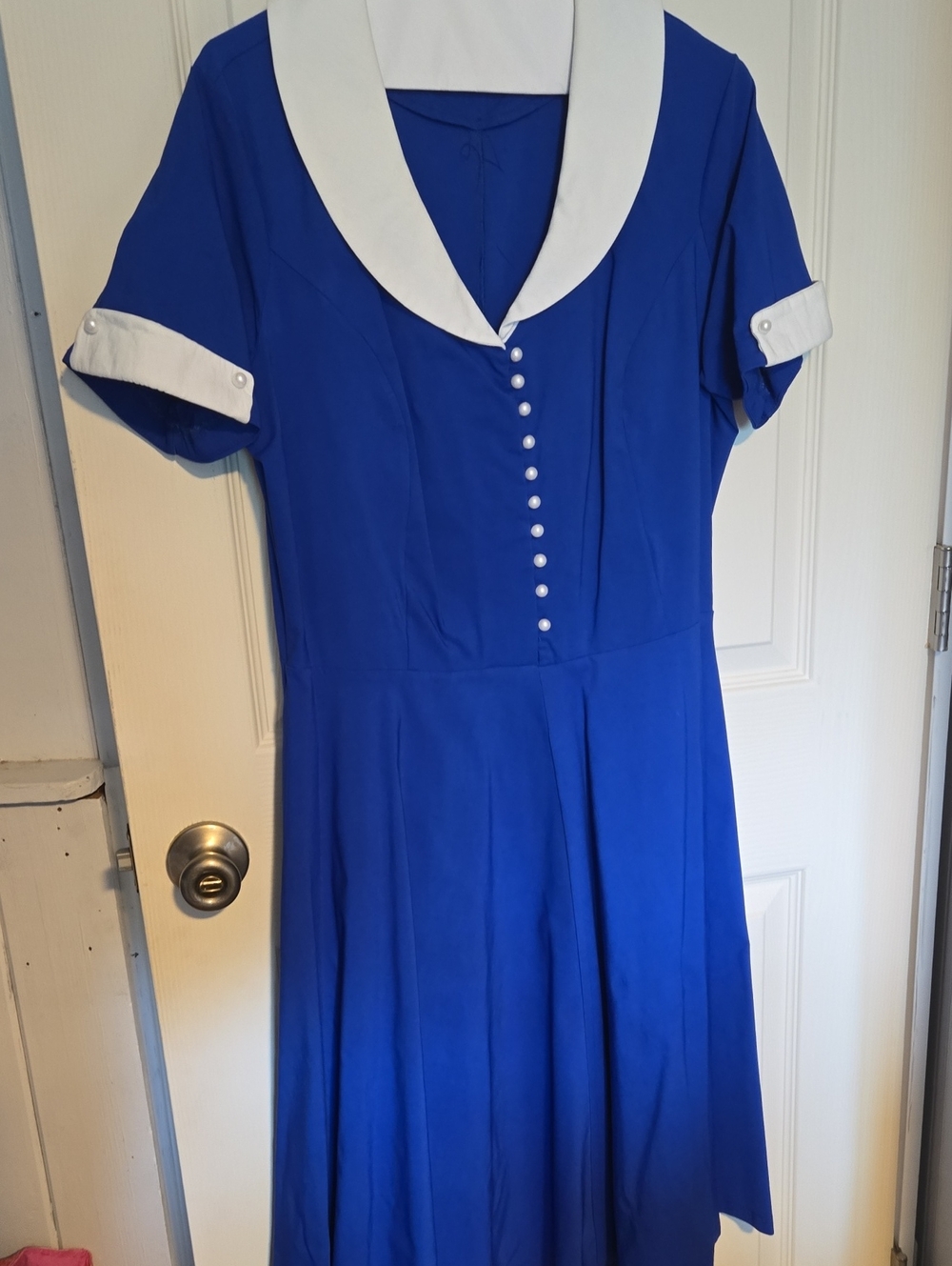Blue Midi Dress with White Contrast Collar